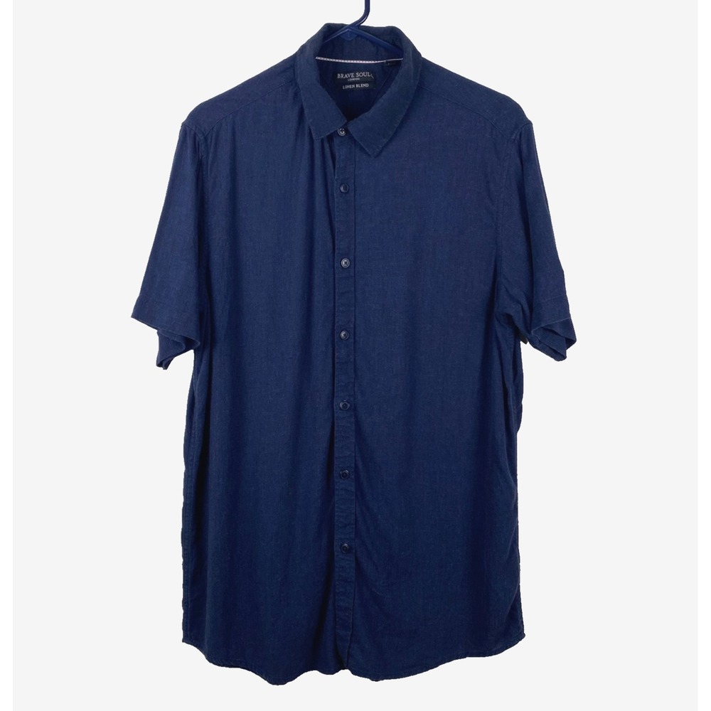 Brave Soul Men's London Linen Blend Shirt Size M Short Sleeve Classic Preppy